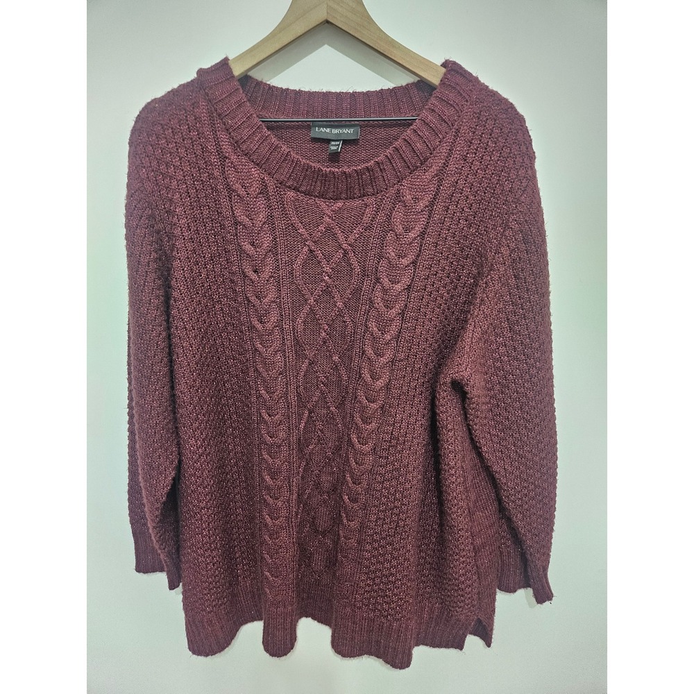 Lane Bryant Burgundy Metallic Cable Knit Sweater Womens 22/24 Sparkle Pullover
